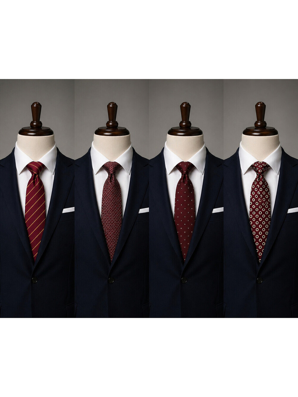Set of 4 Burgundy and Red Patterned Men's Silk Ties by Leonard Russo